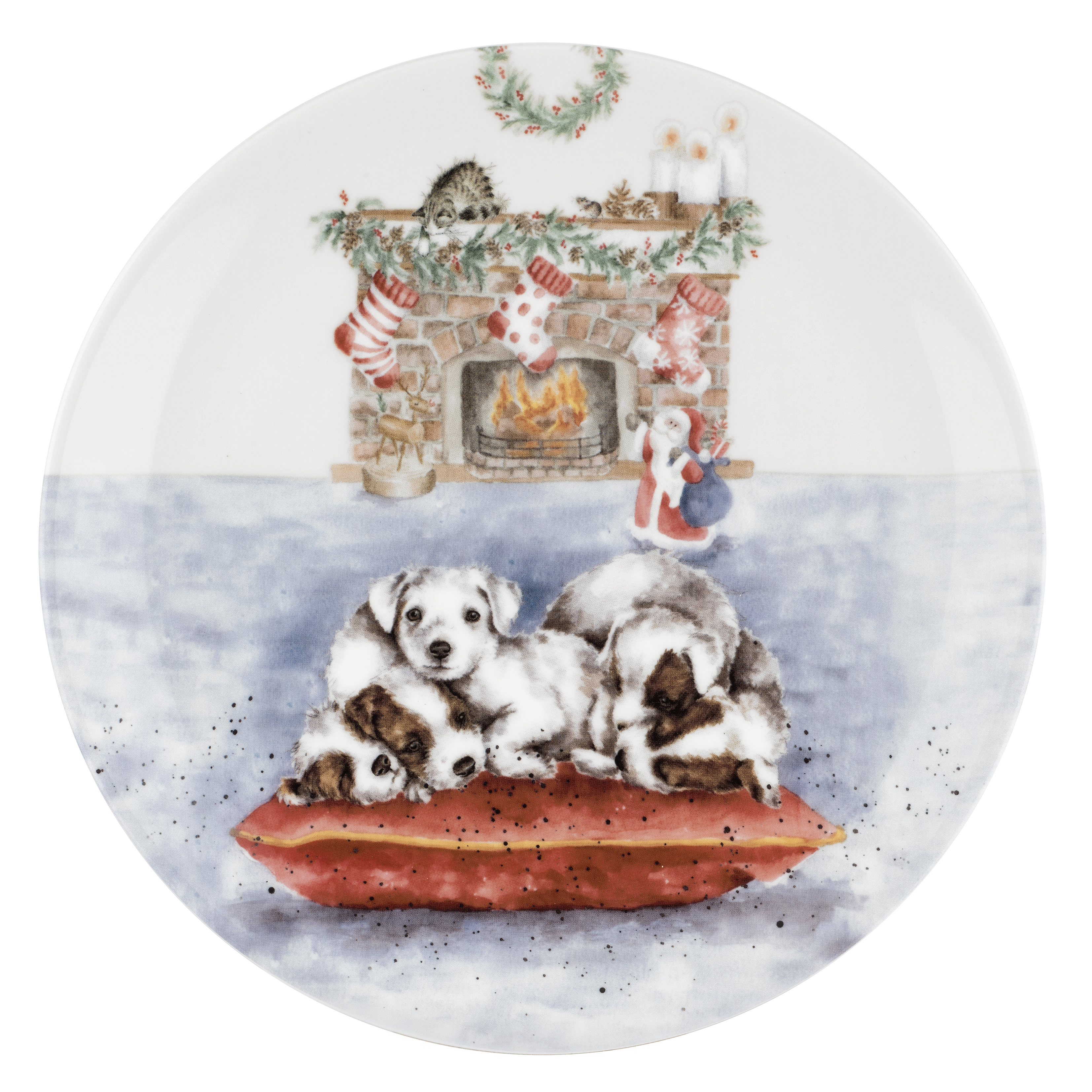 Christmas Eve 8 Inch Plate (Puppies) image number null